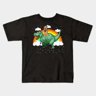 T Rex Dinosaur Riding German Shepherd Kids T-Shirt